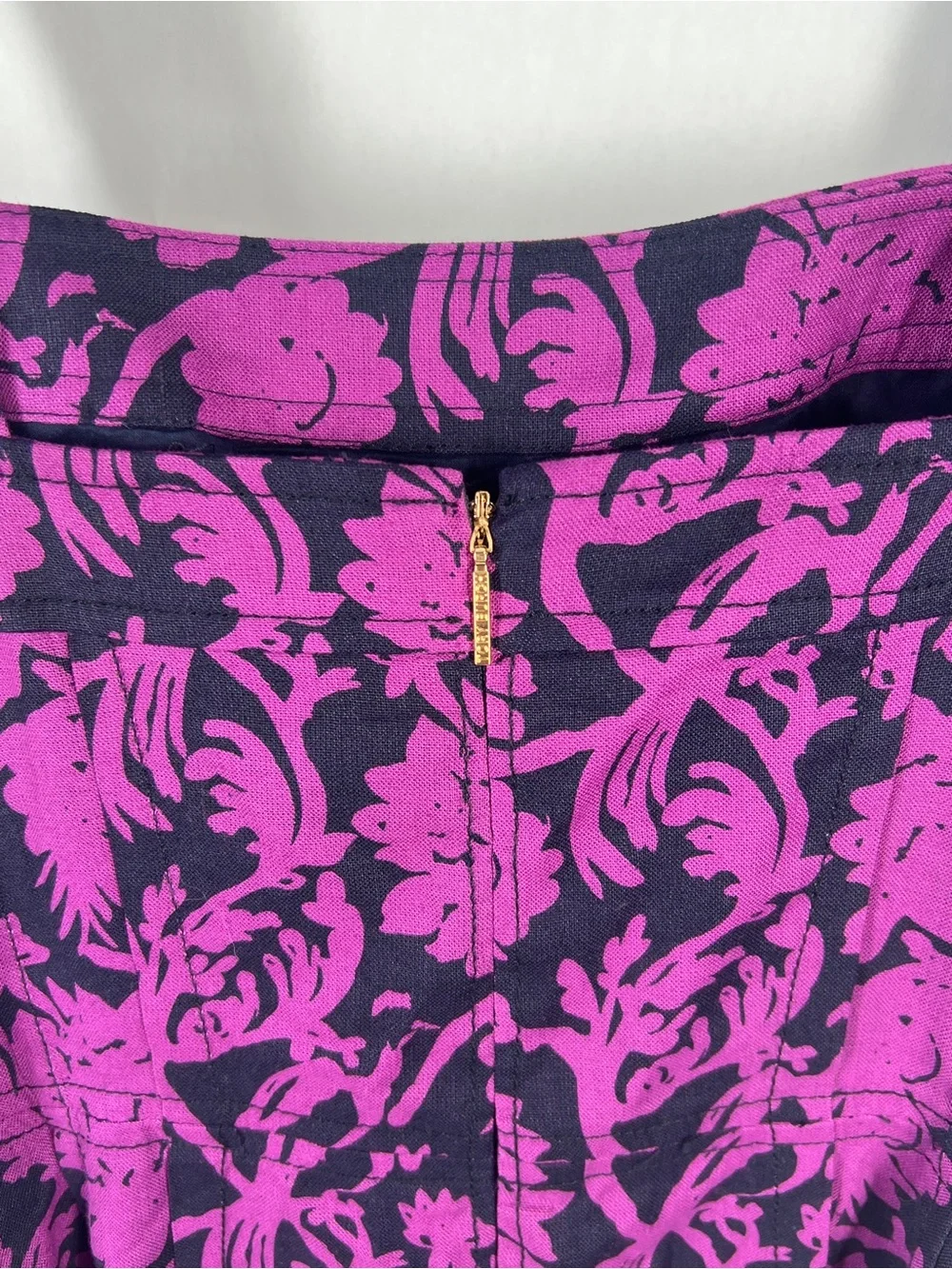 Tory Burch Jodie Floral Linen Cotton Fit & Flare Dress Purple Navy Size 6